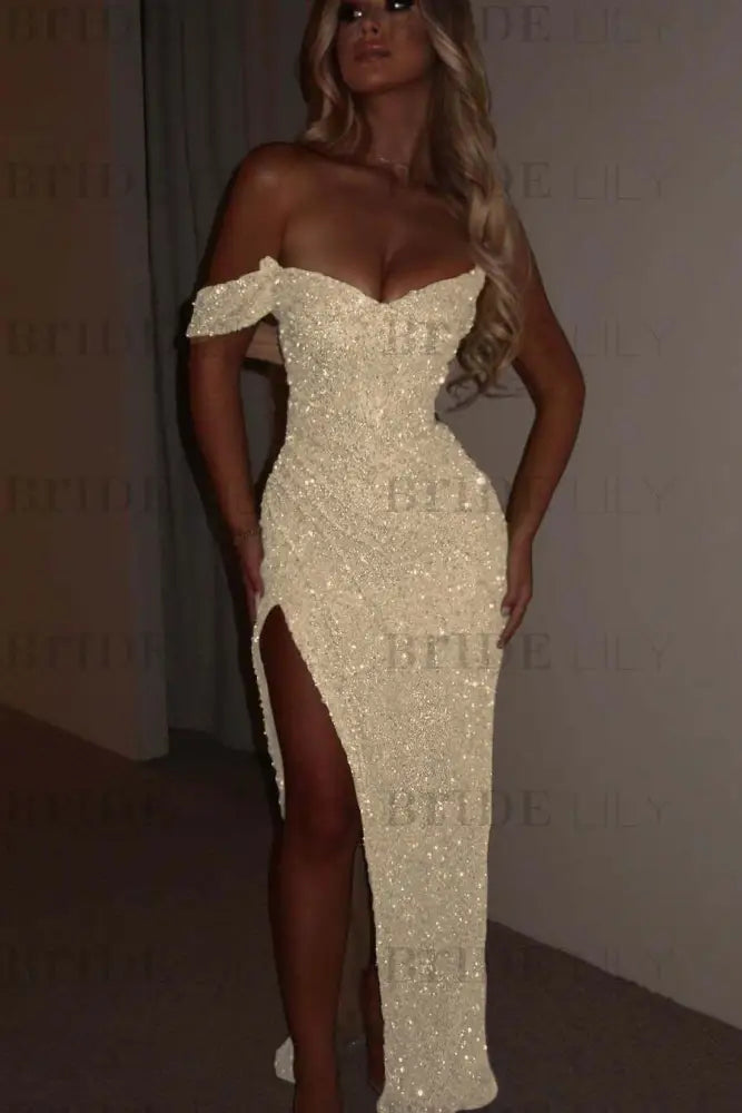 Daffodil One Shoulder Sequins Prom Dress Mermaid Long with Side Split