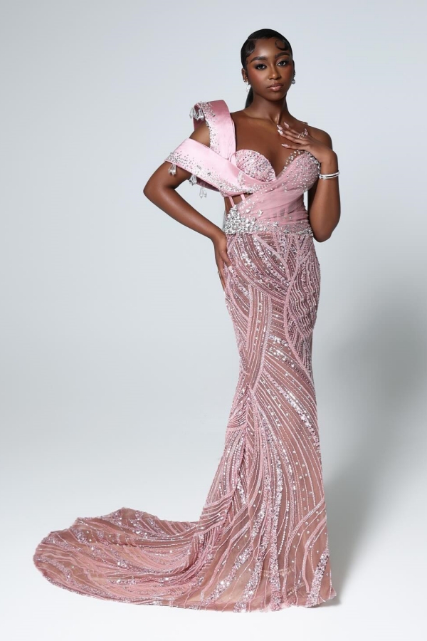 One-Shoulder Sleeveless Mermaid Prom Dress Long with Beadings