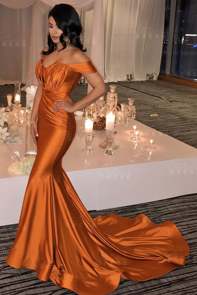 Off The Shoulder Champagne Gold Sexy Prom Dresses Mermaid Lates Popular Evening Gown