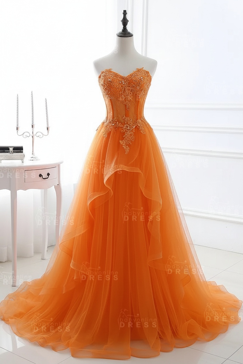 CHARLIZE |Ball Gown Sweetheart Tulle Sky Blue Prom Dress with Sequins BM0422