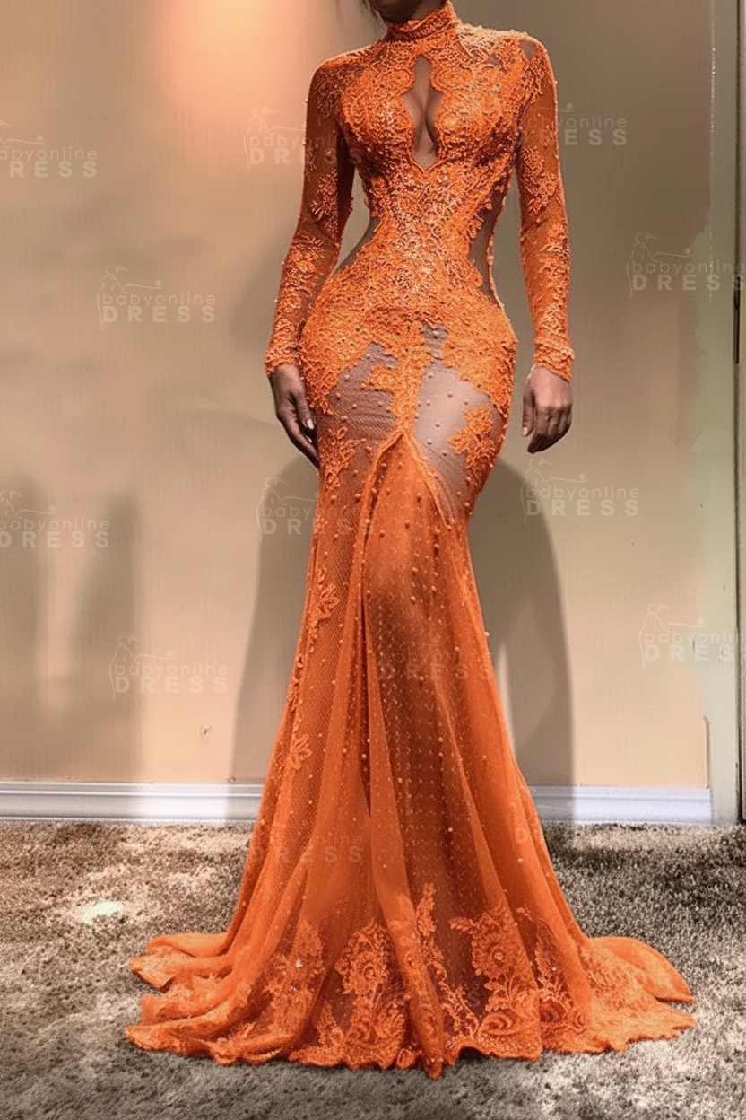 Gorgeous Long Sleeve Mermaid Evening Dress | Lace Formal Dress
