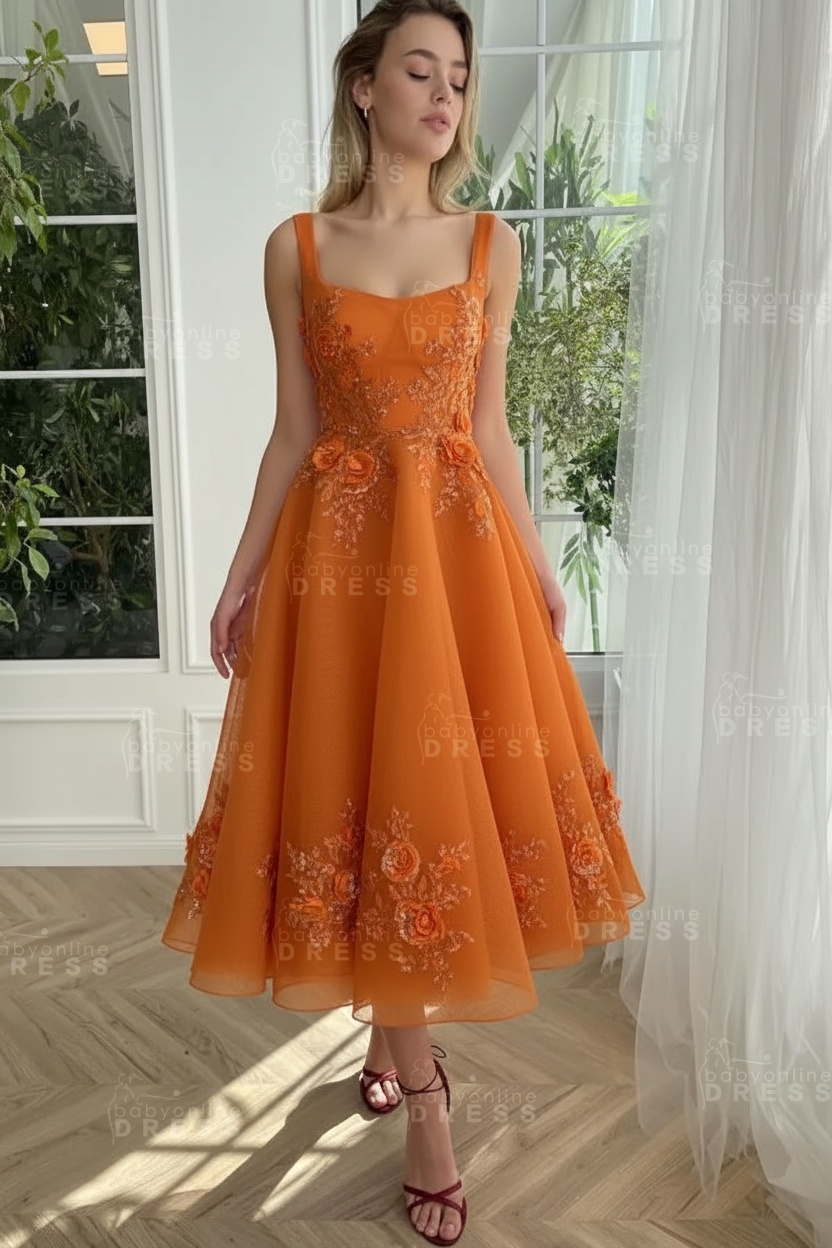 Burgundy Ankle length square neck Homecoming Dress Tulle Aline Formal Dress