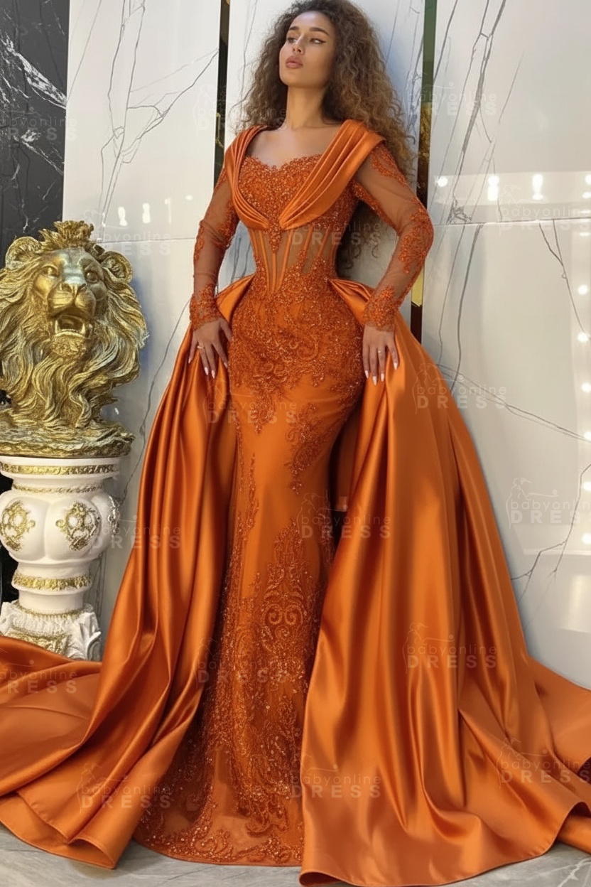 Gorgeous Sweetheart Appliques Lace A-Line Prom Dresses Long Sleeve Chapel Train