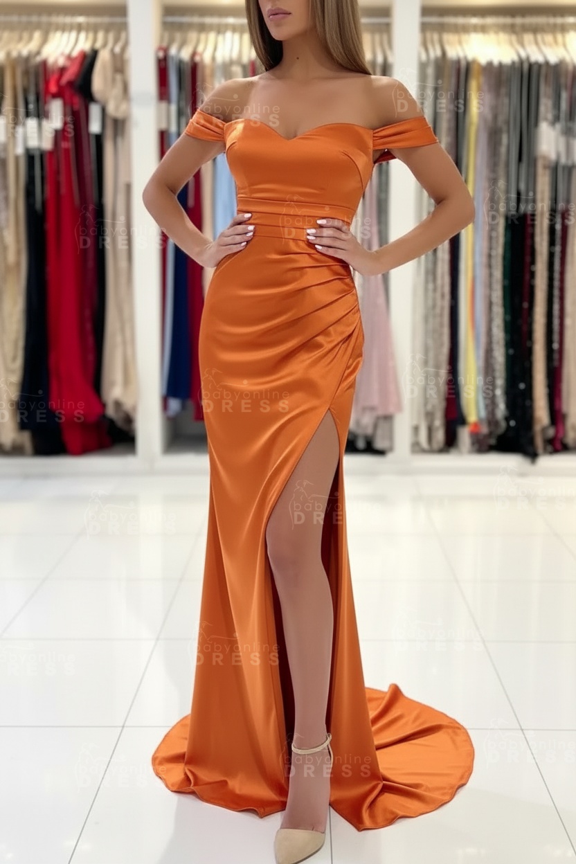 Simple Red Off Shoulder Sweetheart Mermaid Long Prom Dress