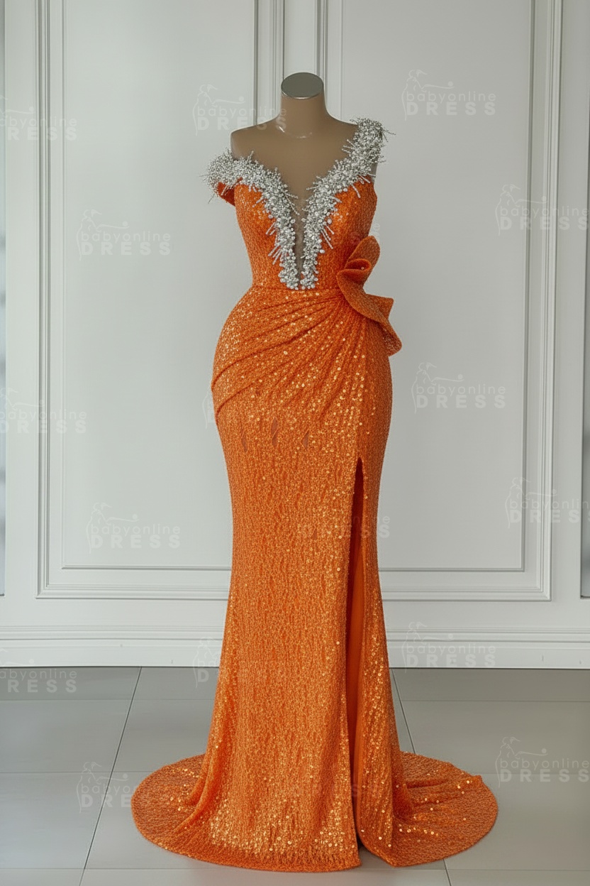 One Shoulder Sequins Sleeveless Long Mermaid Prom Dress