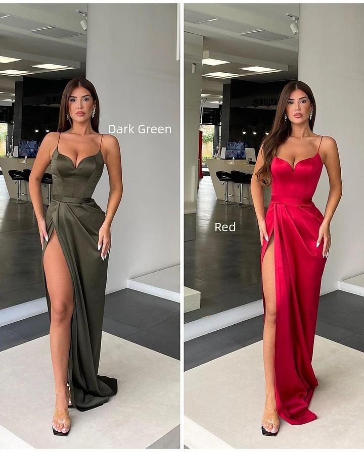 Orange Sweetheart Satin Prom DressHigh Split Prom Dresses Long