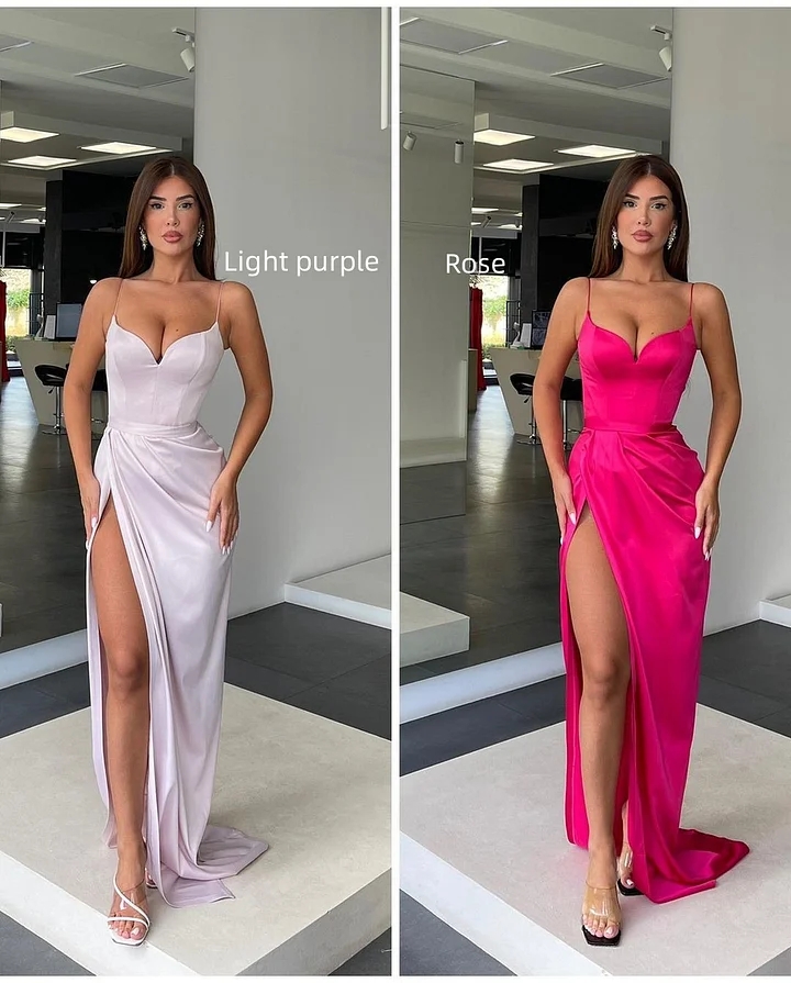 Orange Sweetheart Satin Prom DressHigh Split Prom Dresses Long