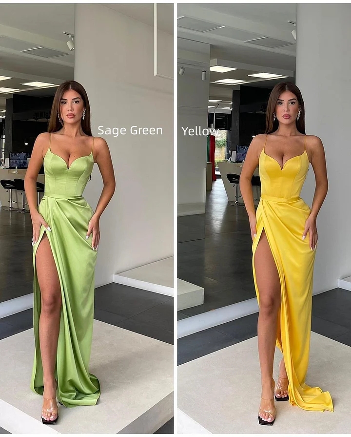 Orange Sweetheart Satin Prom DressHigh Split Prom Dresses Long
