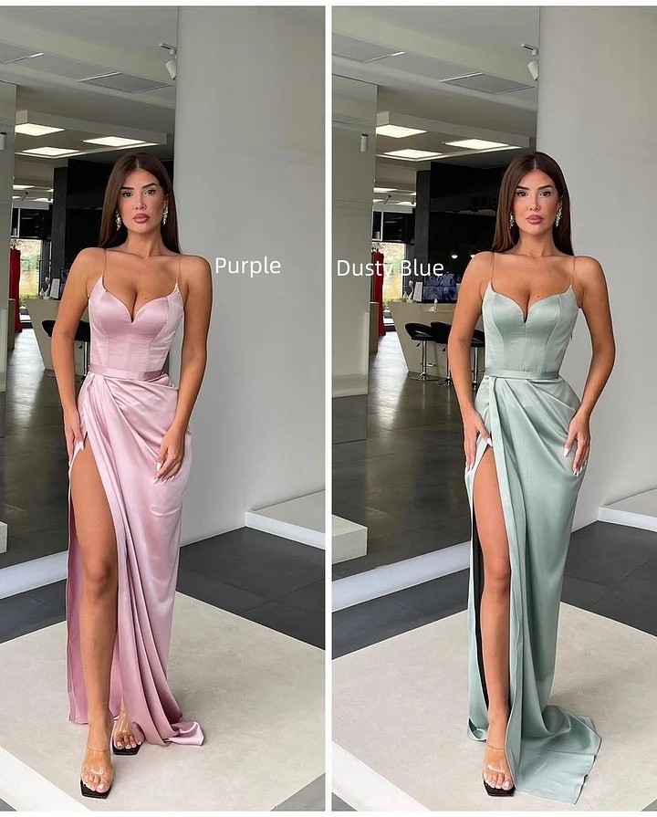 Orange Sweetheart Satin Prom DressHigh Split Prom Dresses Long