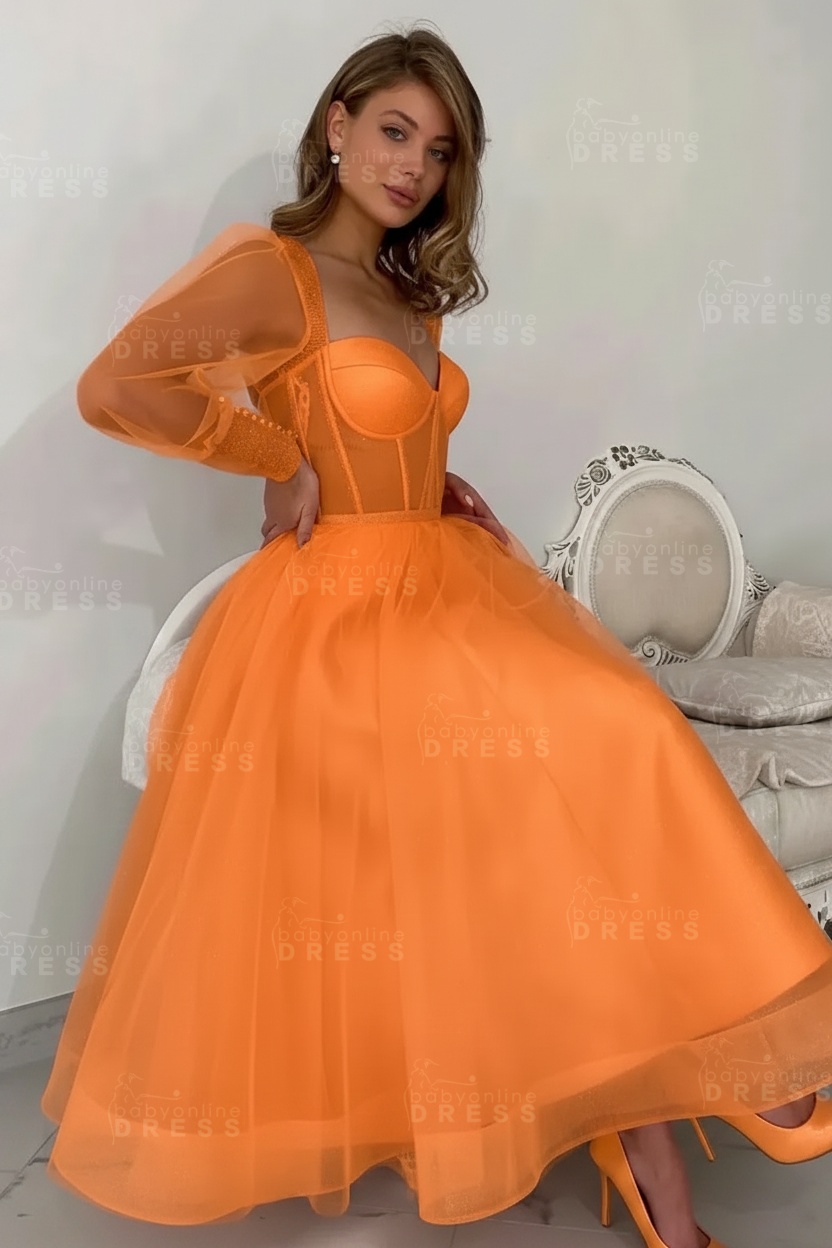 Long sleeves Pink See through Tulle Homecoming Dresses Aline