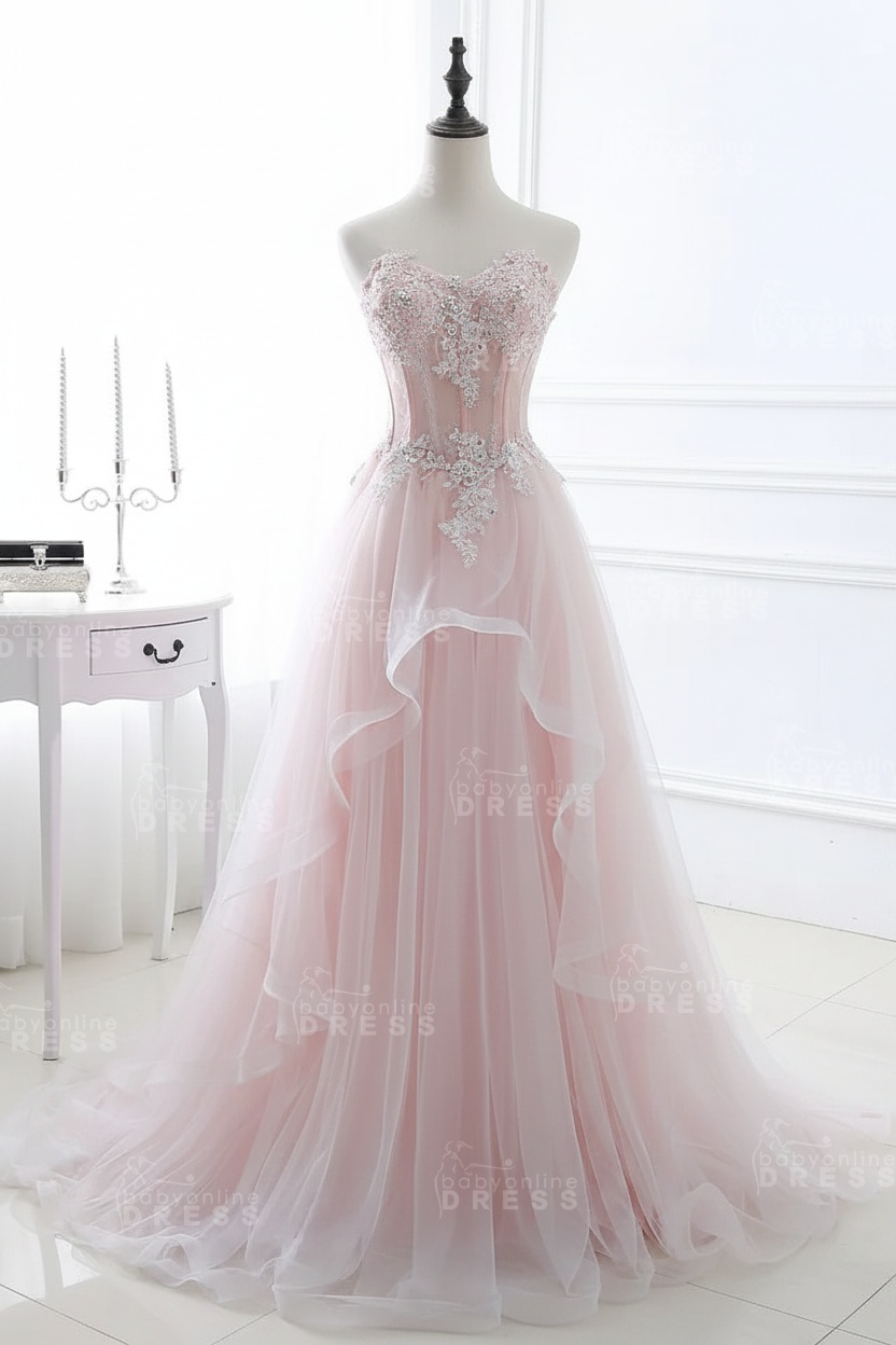 CHARLIZE |Ball Gown Sweetheart Tulle Sky Blue Prom Dress with Sequins BM0422