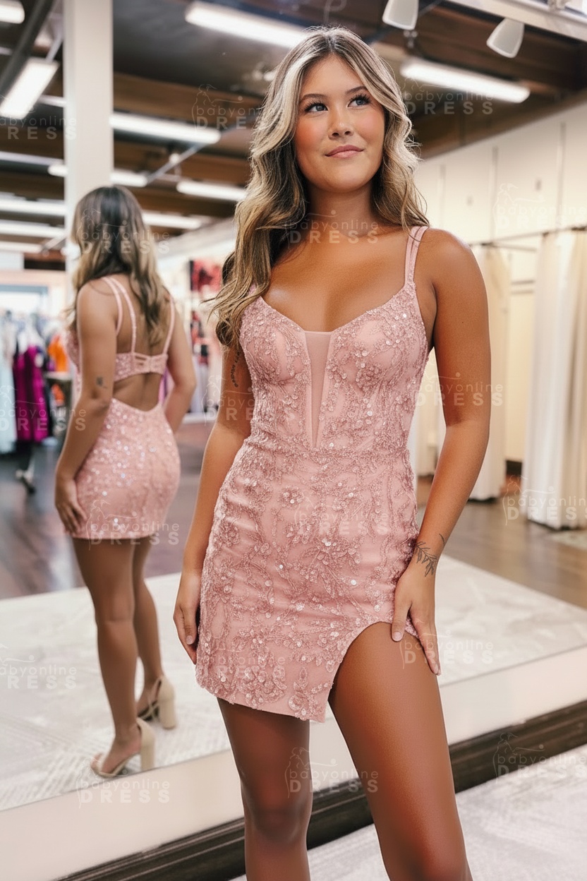 Sparkly Sequins Orange Short Homecoming Dress