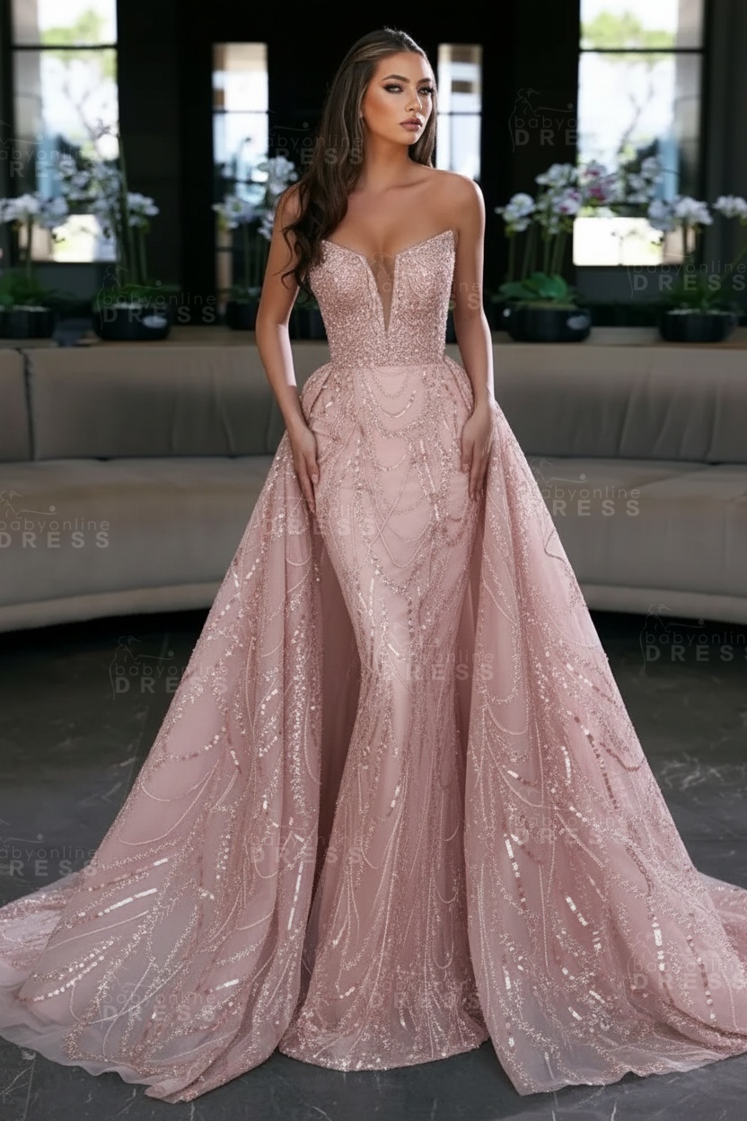 Blue Sequin Mermaid Sweetheart Prom Dresses with Overskirt