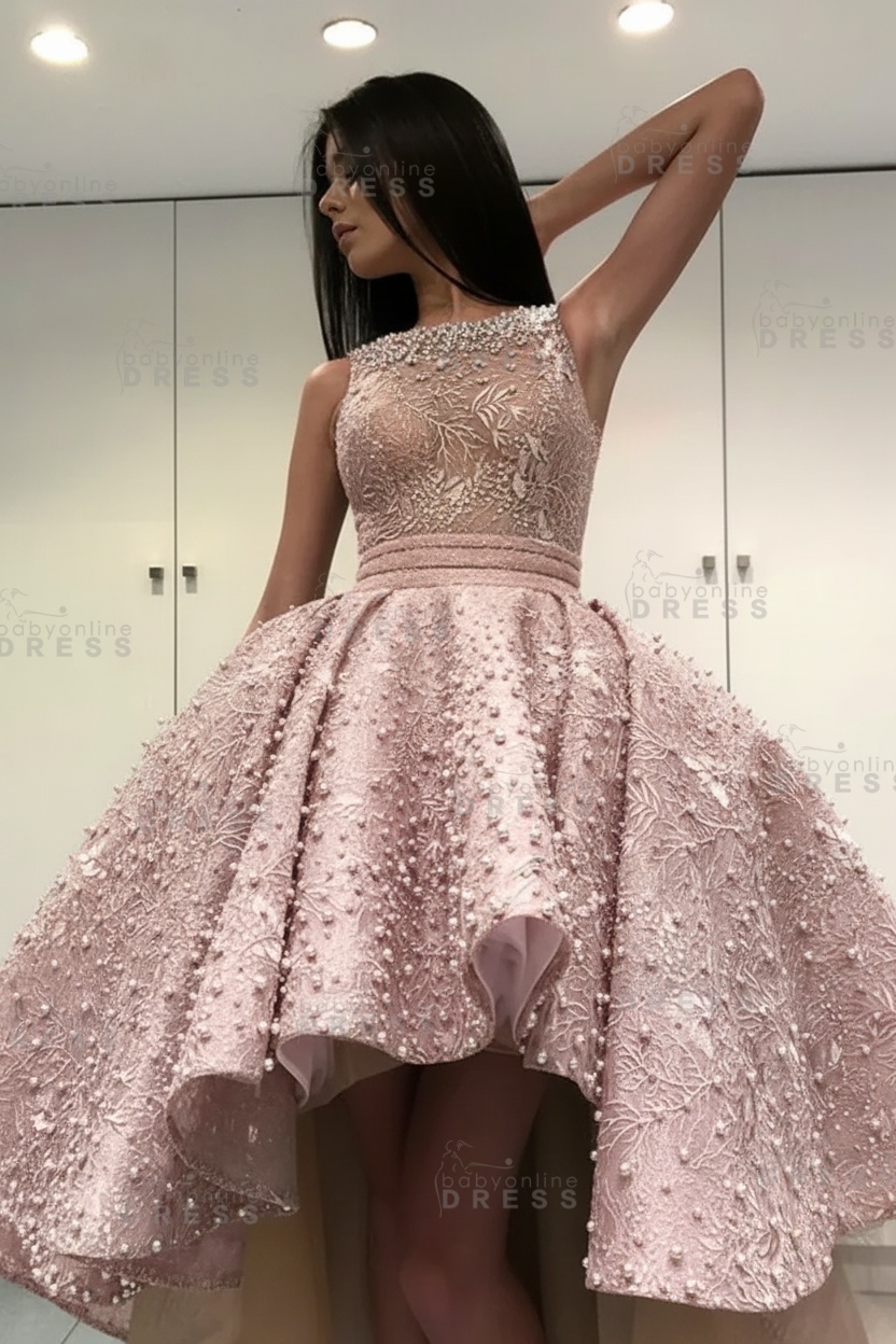 Gorgeous Sleeveless Beadings Short Hi-Lo Cocktail Dress Homecoming Dress
