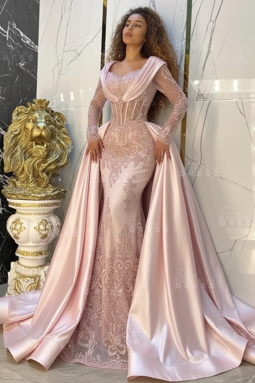 Gorgeous Sweetheart Appliques Lace A-Line Prom Dresses Long Sleeve Chapel Train