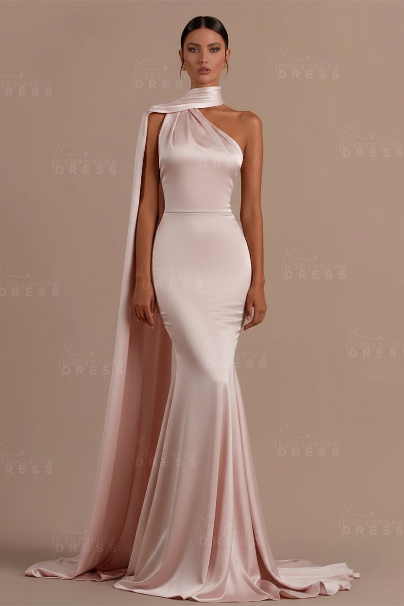 Black One shoulder Mermaid Long Sleeveless Prom Dresses