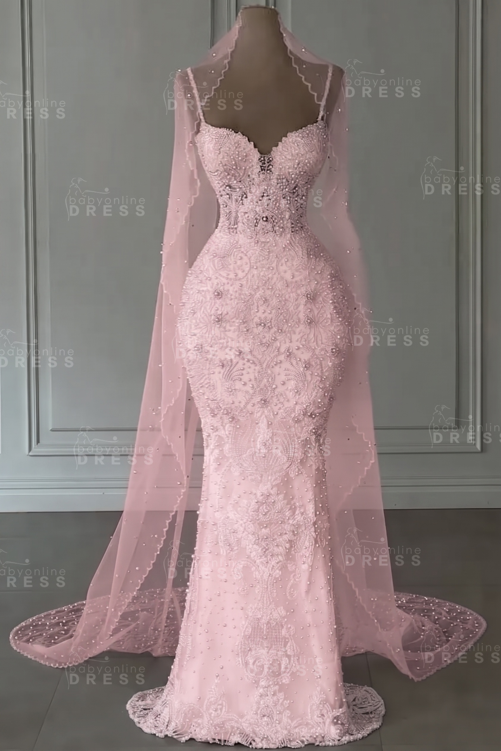 Spaghetti Straps White Beaded Floor-Llength Mermaid Wedding Dresses 