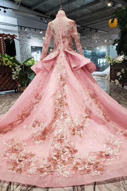 Latest Affordable Chic Pink New Prom Dresses Long Sleeves Ball Gown With Applique&Beads Quinceanera Dress - Prom Dresses