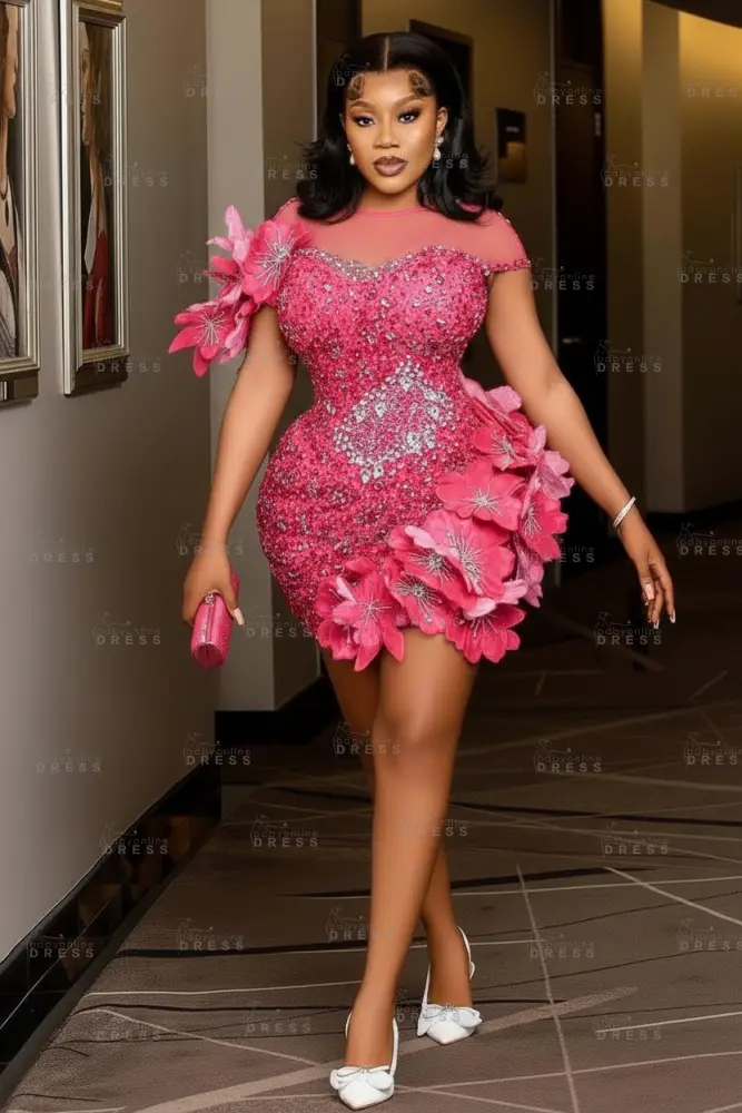 Bateau Neck Red Short Homecoming Dress with Beadings Tight Prom Dress