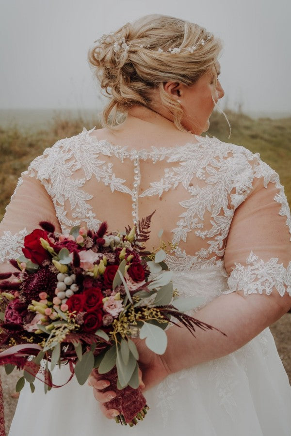 A-Line Half Sleeves Applique Plus Size Wedding Dresses 