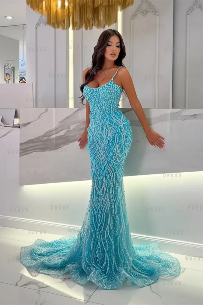 Strapless Mermaid Ivory Court Train Pearls Prom Dresses