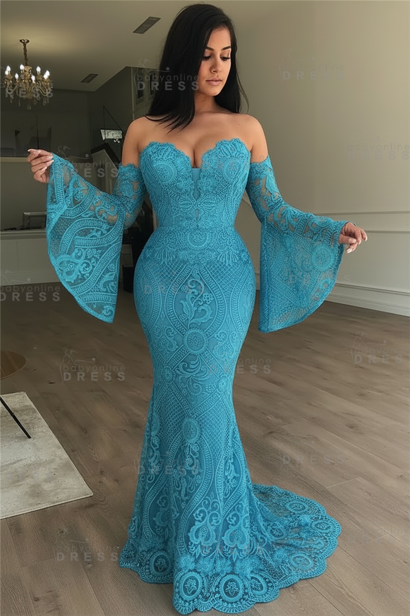 Off-the-Shoulder Long Sleeves Lace Floor-Length Mermaid Evening Dress