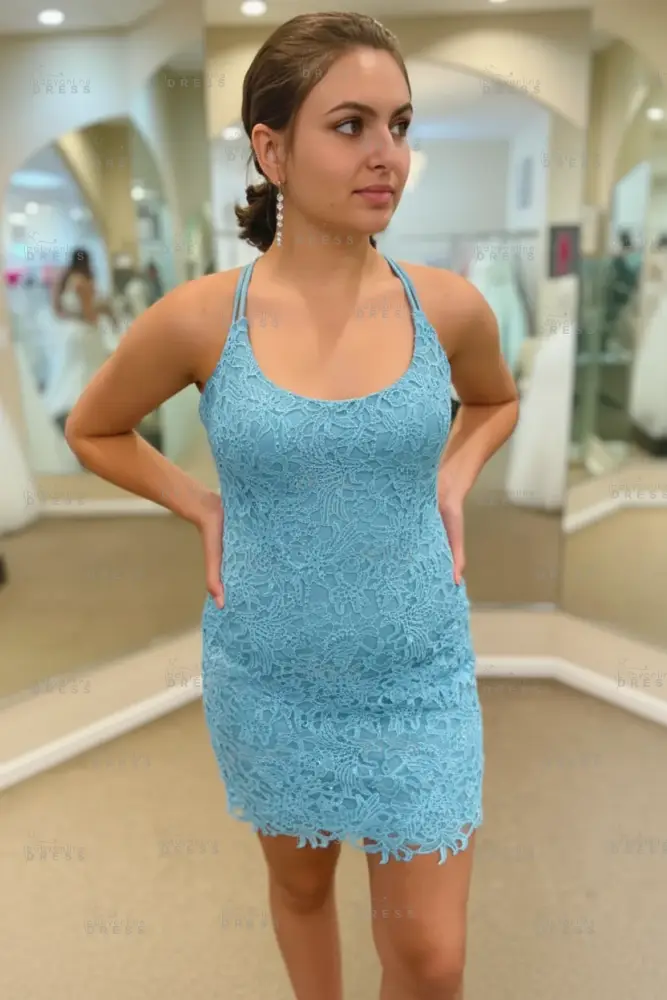 Spaghetti Straps Short Lace Homecoming Dresses 