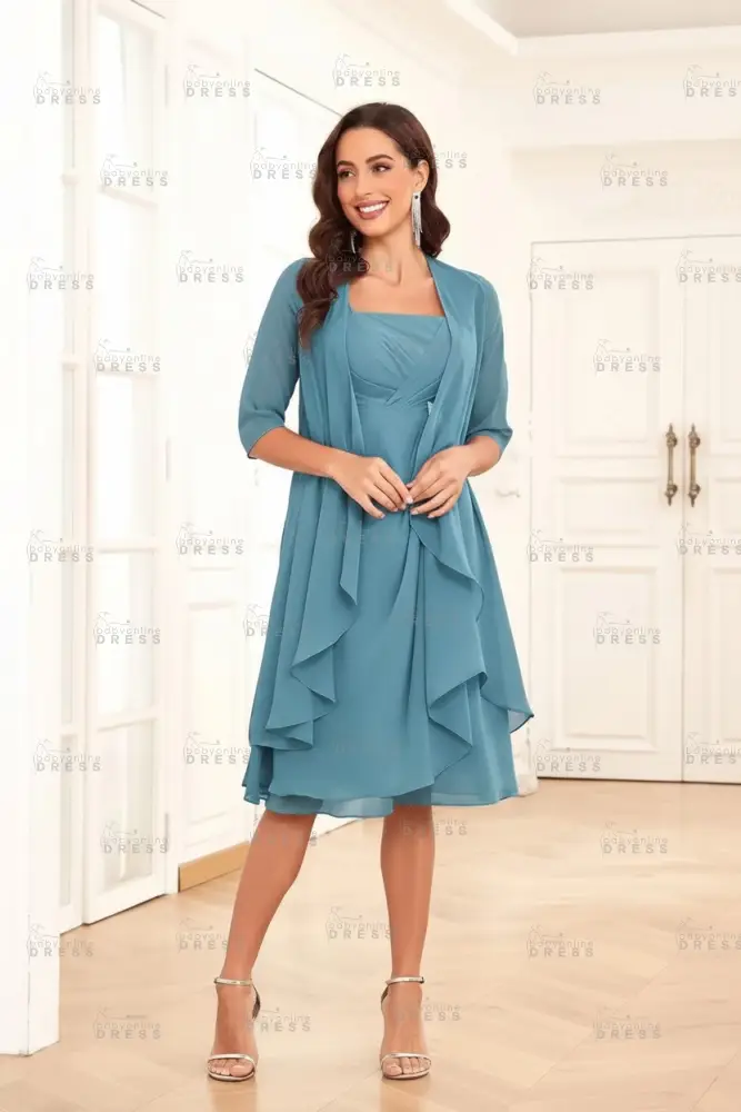 Elegant Pleated Chiffon Two Piece Mother of the Bride Dress