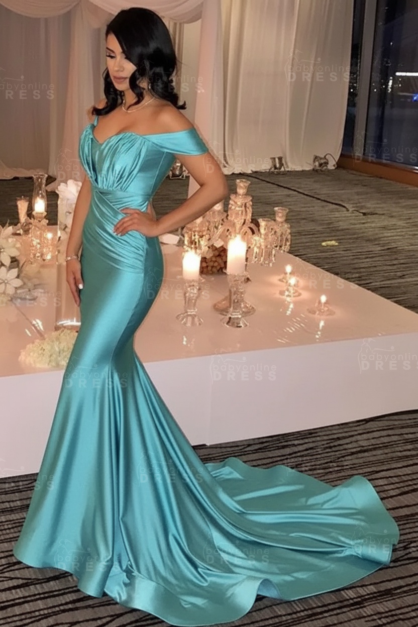 Off The Shoulder Champagne Gold Sexy Prom Dresses Mermaid Lates Popular Evening Gown