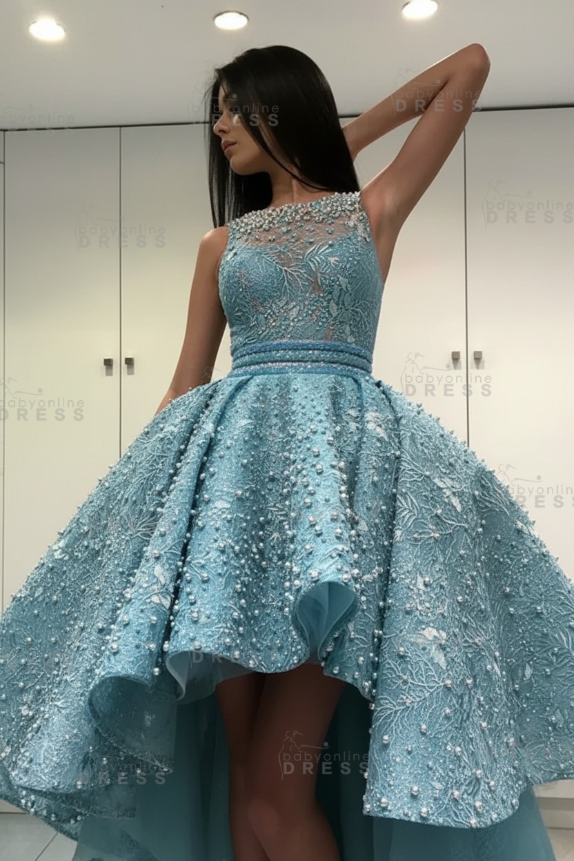 Gorgeous Sleeveless Beadings Short Hi-Lo Cocktail Dress Homecoming Dress