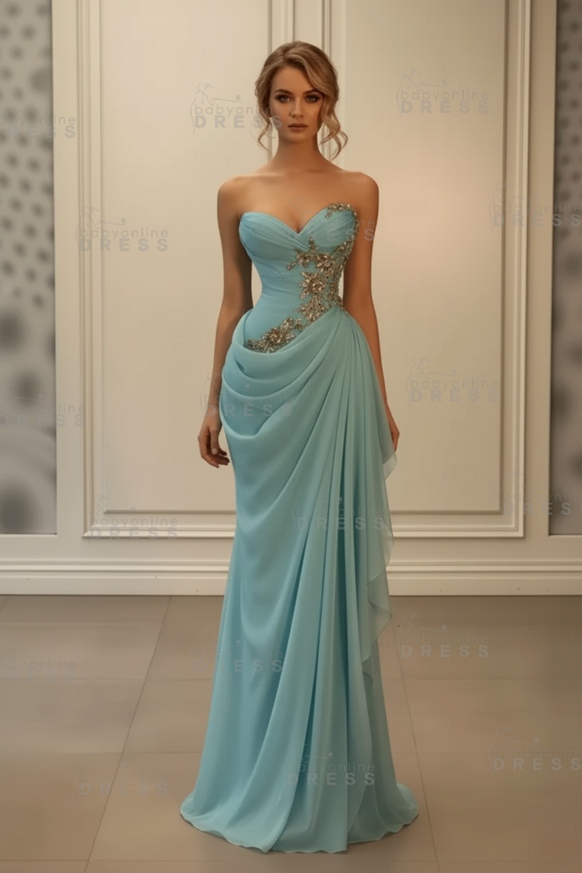 Stunning Sweetheart Strapless Ruffles Bodycon Prom Dress with Appliques