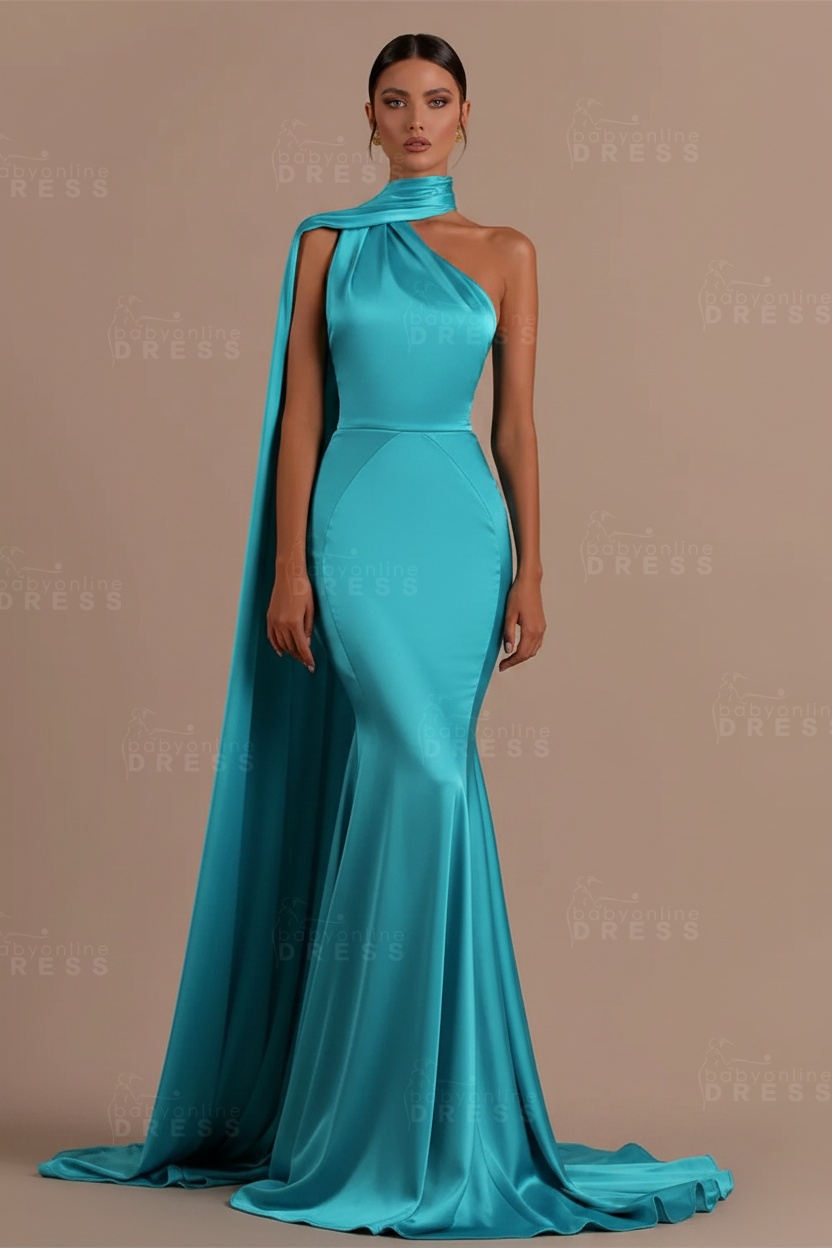Black One shoulder Mermaid Long Sleeveless Prom Dresses