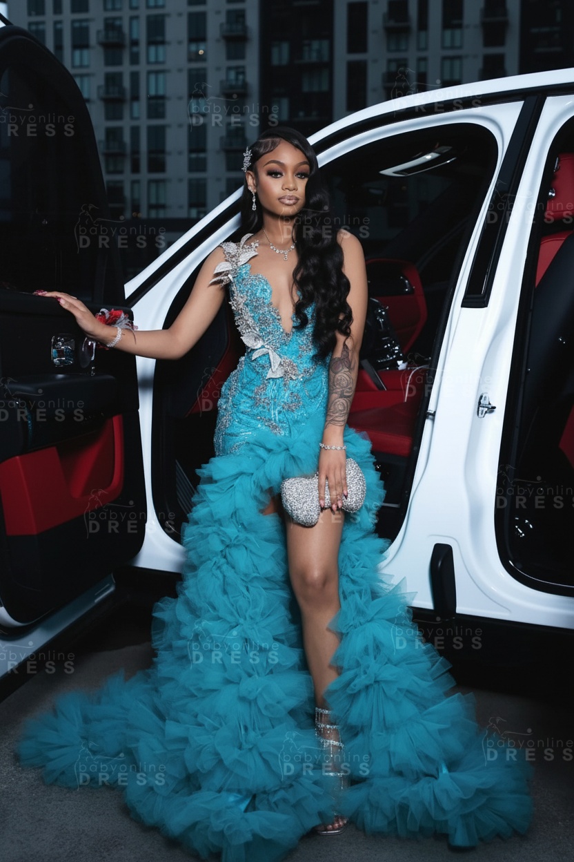 Stunning Red Mermaid Prom Dress with Beadings High Split Party Dress