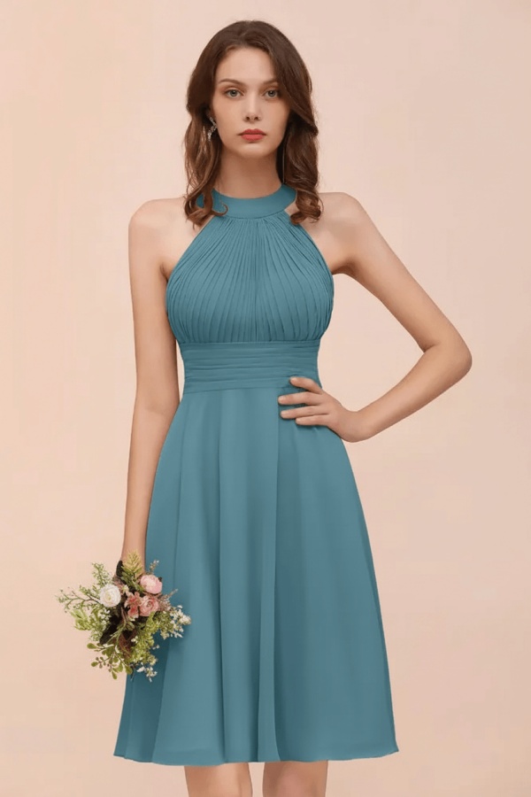 Halter Soft Chiffon Aline Short Bridesmaid Dress