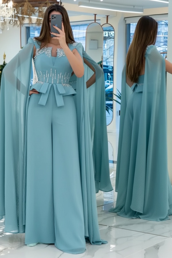 Trendy Sleeveless Backless Floor-Length Chiffon Prom Dress Jumpsuit
