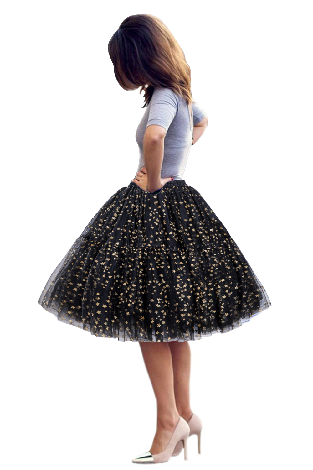  Puffy Knee-length Carnival Petticoat in Burgundy, White, Yellow, Gray, Pink, Mint Green