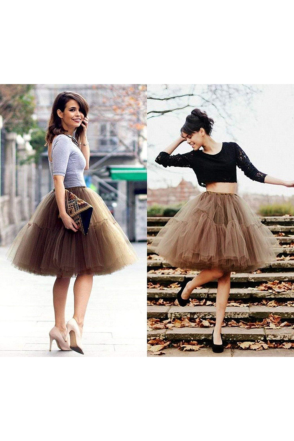  Puffy Knee-length Carnival Petticoat in Burgundy, White, Yellow, Gray, Pink, Mint Green