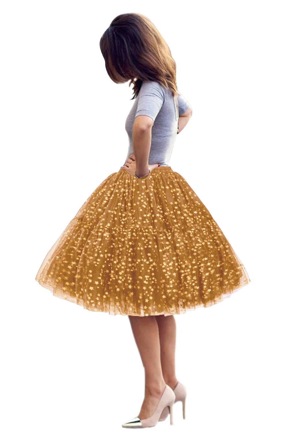  Puffy Knee-length Carnival Petticoat in Burgundy, White, Yellow, Gray, Pink, Mint Green