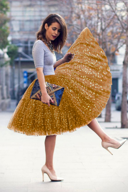  Puffy Knee-length Carnival Petticoat in Burgundy, White, Yellow, Gray, Pink, Mint Green