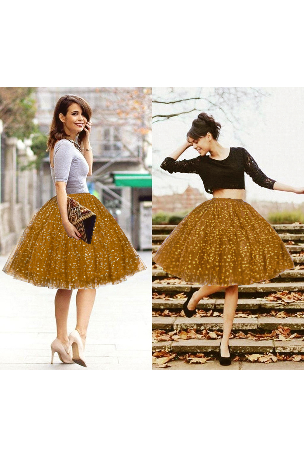  Puffy Knee-length Carnival Petticoat in Burgundy, White, Yellow, Gray, Pink, Mint Green