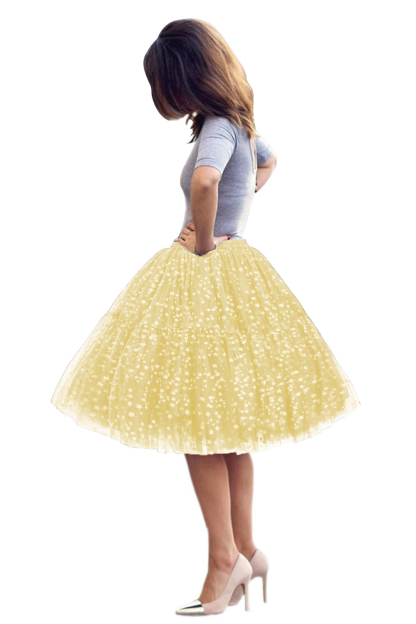  Puffy Knee-length Carnival Petticoat in Burgundy, White, Yellow, Gray, Pink, Mint Green