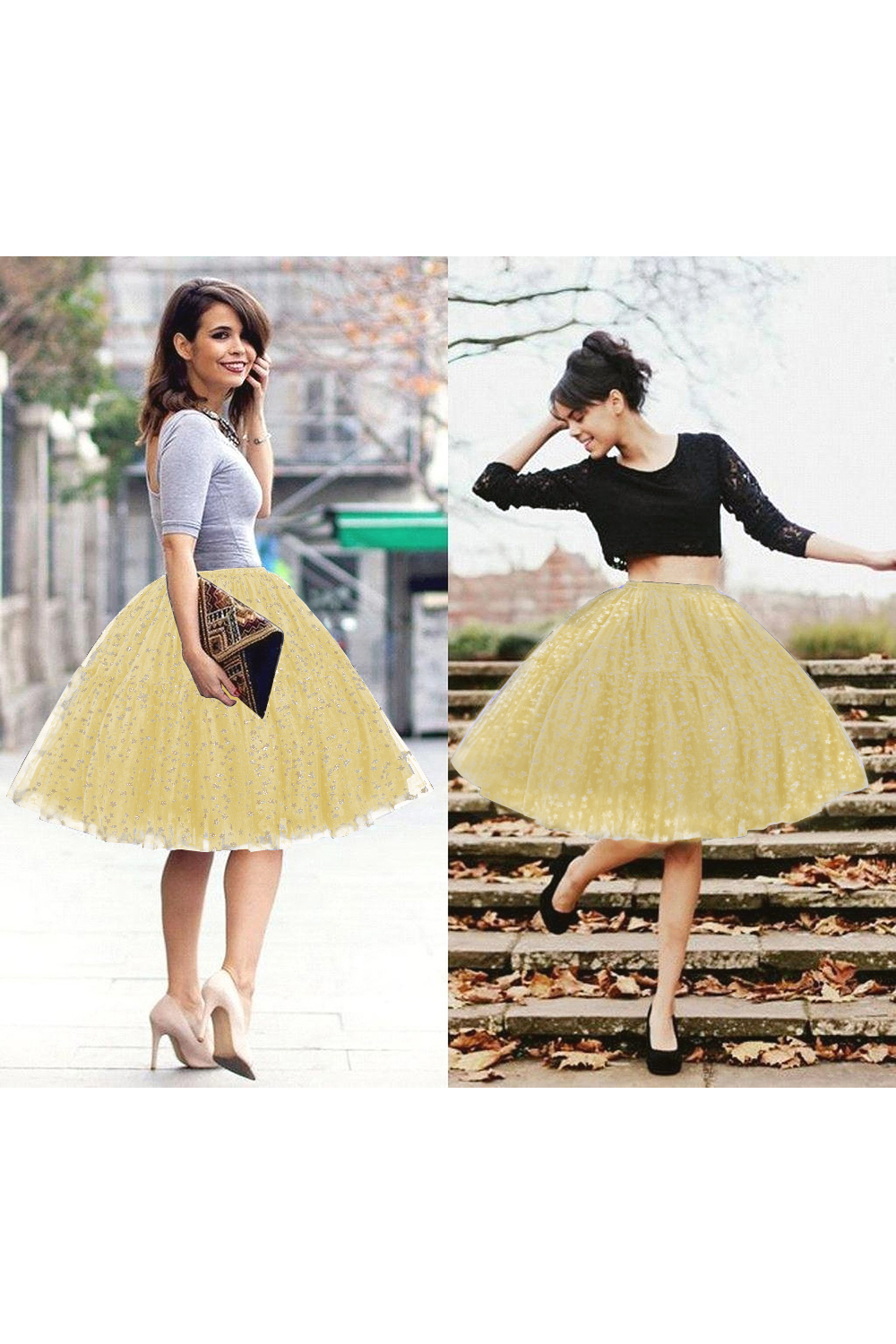  Puffy Knee-length Carnival Petticoat in Burgundy, White, Yellow, Gray, Pink, Mint Green