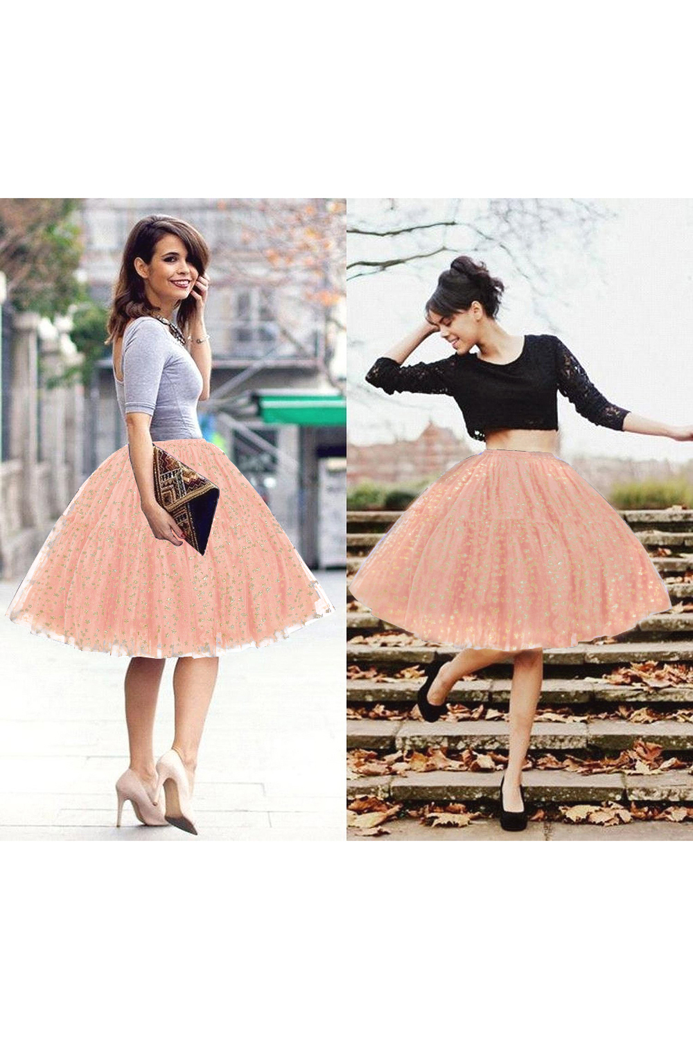  Puffy Knee-length Carnival Petticoat in Burgundy, White, Yellow, Gray, Pink, Mint Green