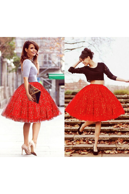  Puffy Knee-length Carnival Petticoat in Burgundy, White, Yellow, Gray, Pink, Mint Green