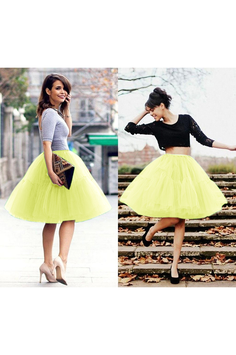 Puffy Knee-length Carnival Petticoat in Burgundy, White, Yellow, Gray, Pink, Mint Green