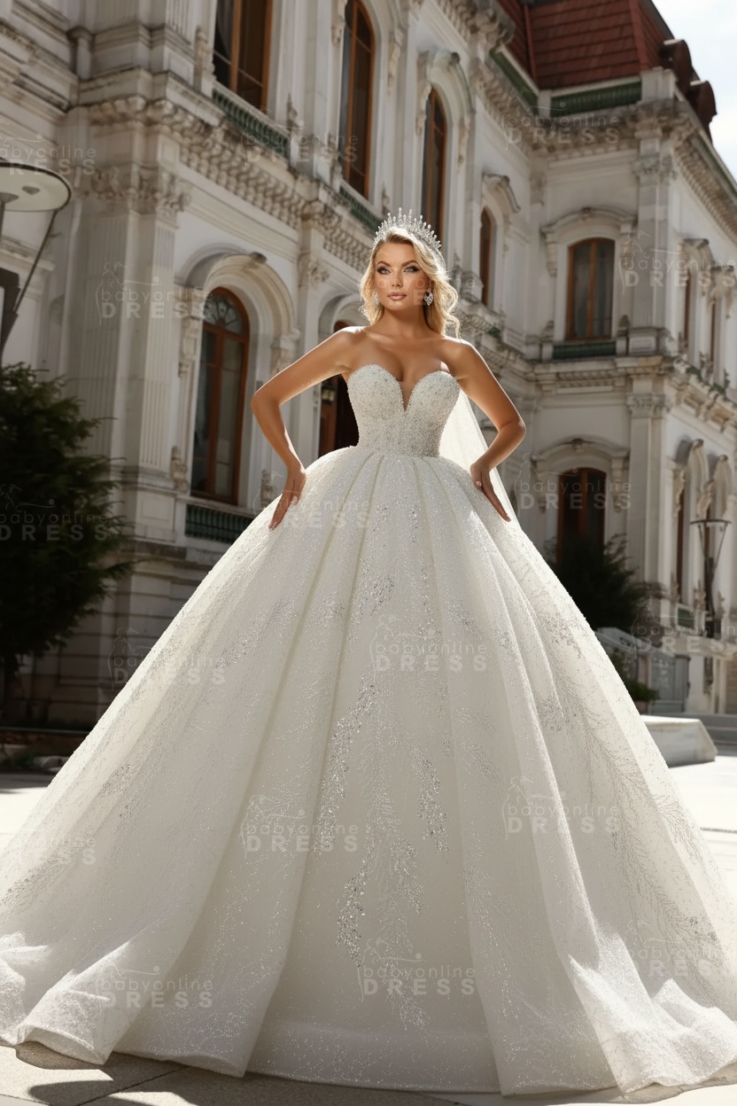 Gorgeous Sweetheart Ball Gown Wedding Dress White with Sequined Appliques