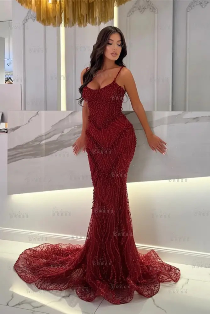 Strapless Mermaid Ivory Court Train Pearls Prom Dresses