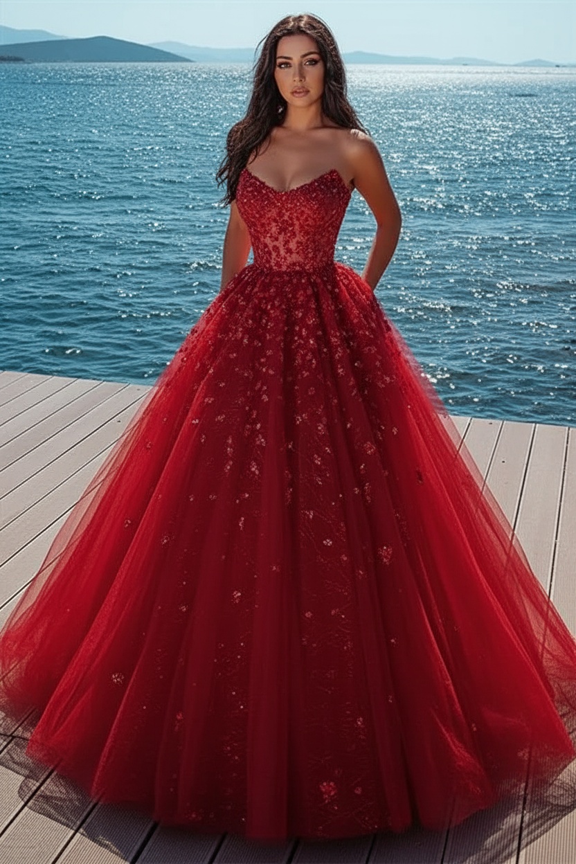 Elegant sky blue Butterfly Strapless Sweetheart Tulle Sparkle Prom Dress
