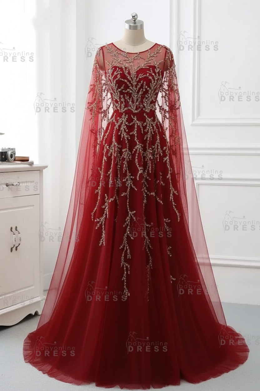 Elegant Jewel Long Sleeves Ruffle Prom Dresses with Beadings Online