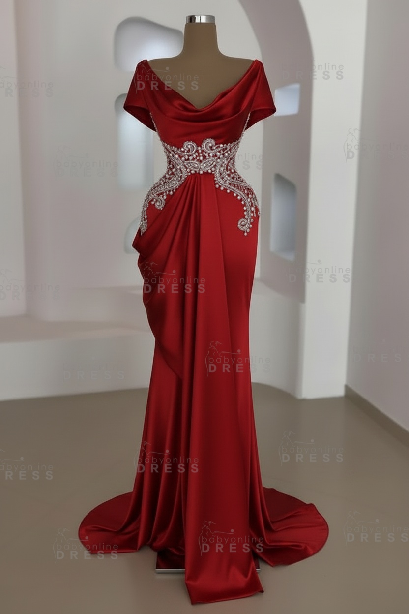 Short sleeves Mermaid Round neck Gray Prom Dresses